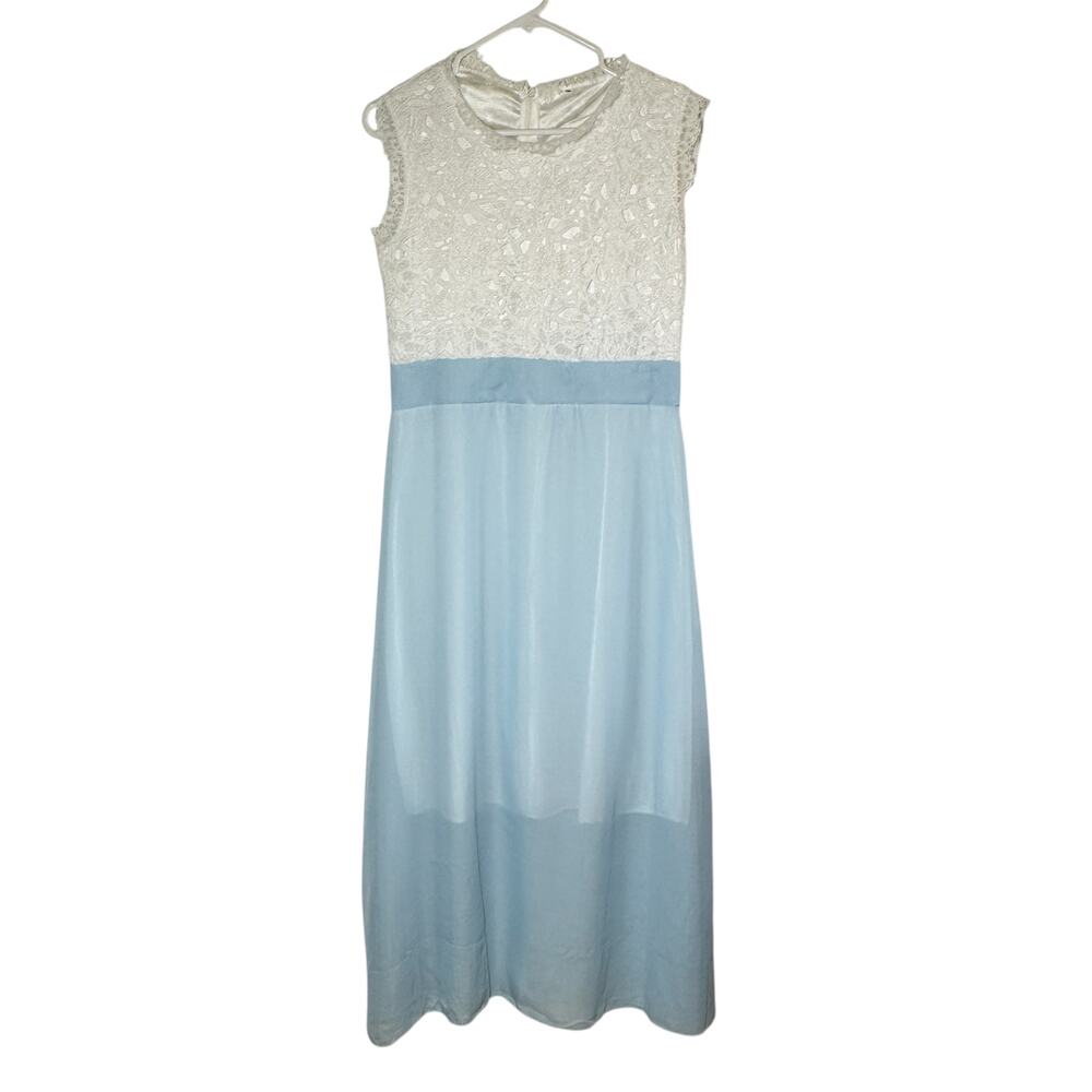 Unbranded Dress Girls 2XL Baby Blue Chiffon White Crochet Lace Maxi Bridesmaid